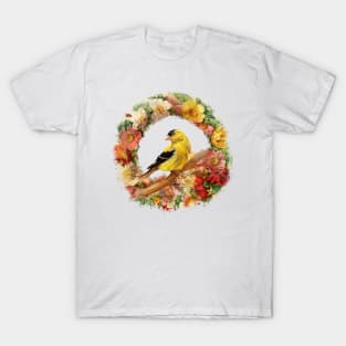 Goldfinch And Flower Garland T-Shirt